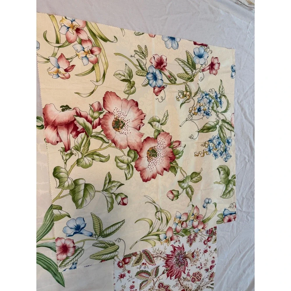 Lot of 3 floral botanical white‎ cream bkgrd design fabrics vintage new flowers